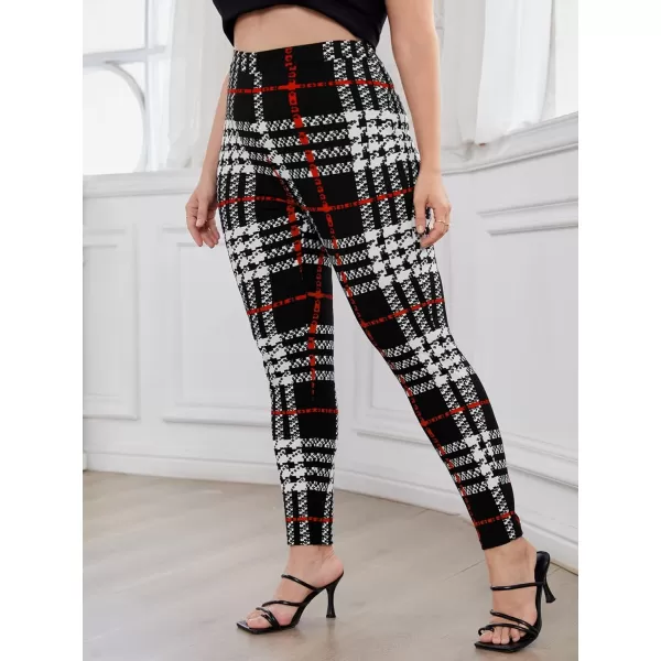 Floerns Women's Plus Size Plaid Pants Leggings Stretchy Elastic Waist Work Skinny Pants