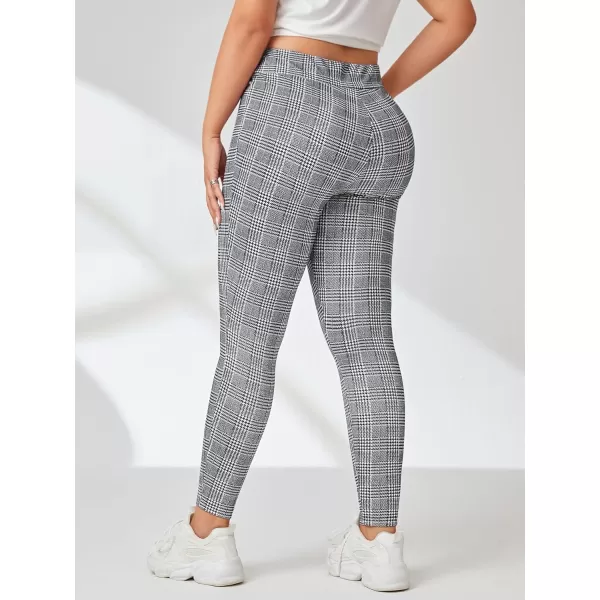 Floerns Women's Plus Size Plaid Pants Leggings Stretchy Elastic Waist Work Skinny Pants