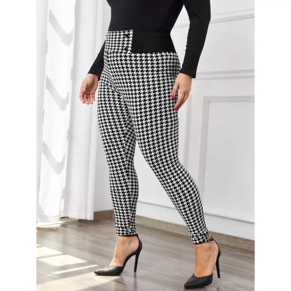 Floerns Women's Plus Size Plaid Pants Leggings Stretchy Elastic Waist Work Skinny Pants