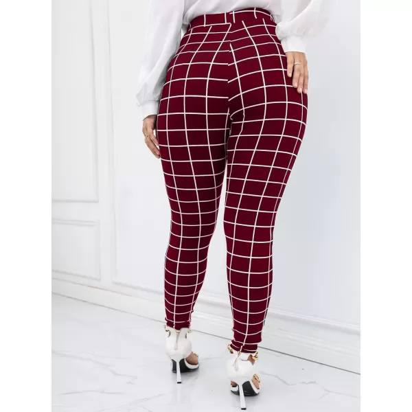 Floerns Women's Plus Size Plaid Pants Leggings Stretchy Elastic Waist Work Skinny Pants