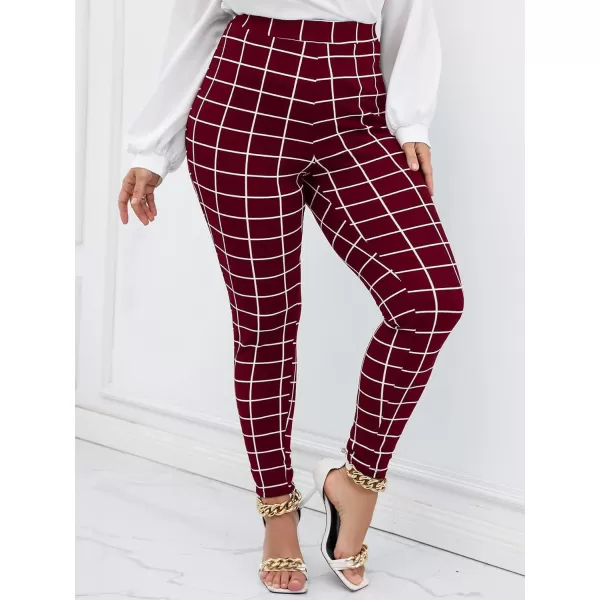 Floerns Women's Plus Size Plaid Pants Leggings Stretchy Elastic Waist Work Skinny Pants