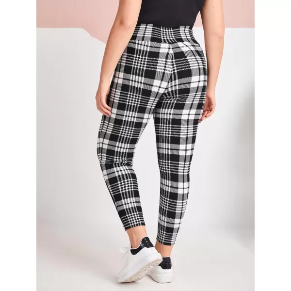 Floerns Women's Plus Size Plaid Pants Leggings Stretchy Elastic Waist Work Skinny Pants