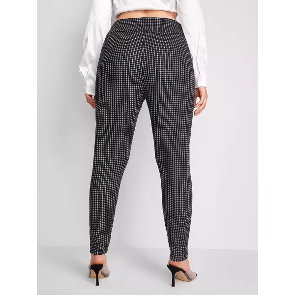 Floerns Women's Plus Size Plaid Pants Leggings Stretchy Elastic Waist Work Skinny Pants