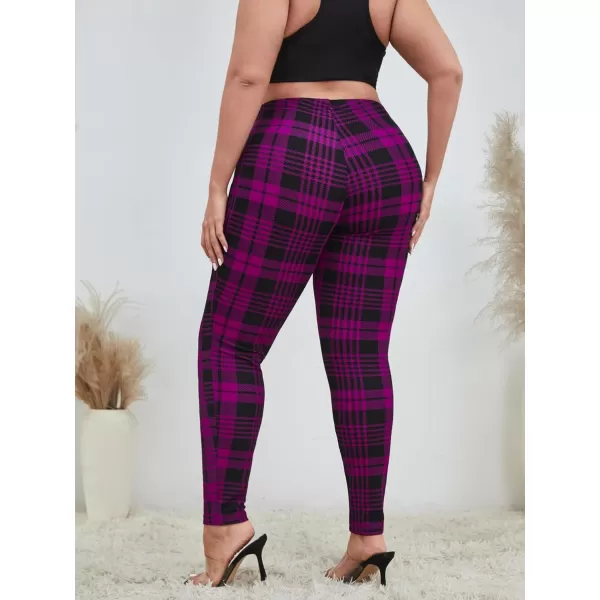 Floerns Women's Plus Size Plaid Pants Leggings Stretchy Elastic Waist Work Skinny Pants