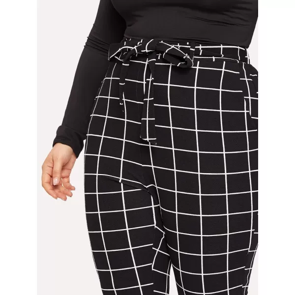 Floerns Women's Plus Size Plaid Pants Leggings Stretchy Elastic Waist Work Skinny Pants