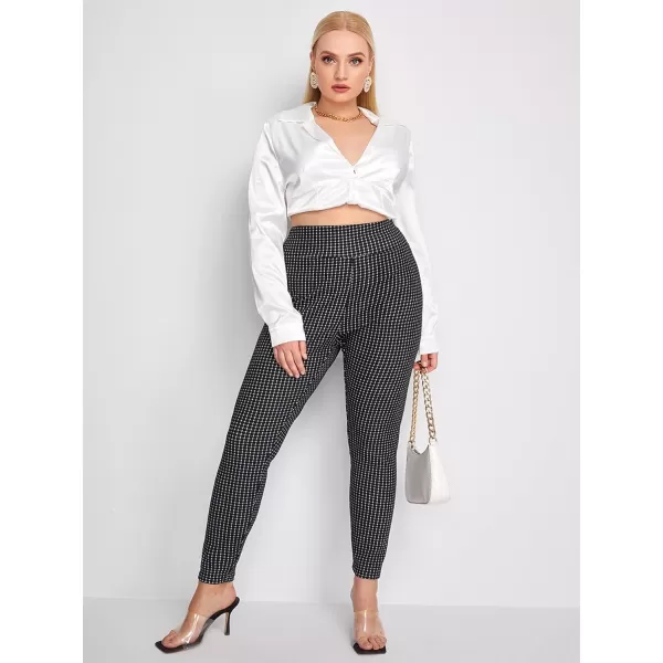 Floerns Women's Plus Size Plaid Pants Leggings Stretchy Elastic Waist Work Skinny Pants