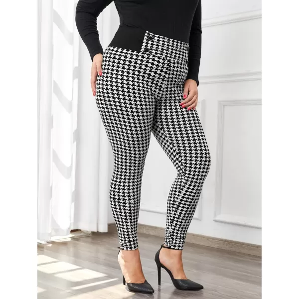 Floerns Women's Plus Size Plaid Pants Leggings Stretchy Elastic Waist Work Skinny Pants