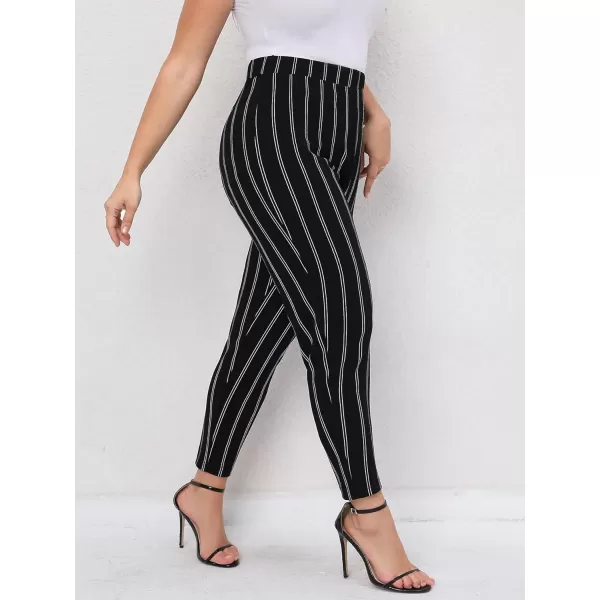 Floerns Women's Plus Size Plaid Pants Leggings Stretchy Elastic Waist Work Skinny Pants