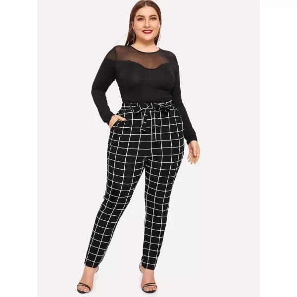 Floerns Women's Plus Size Plaid Pants Leggings Stretchy Elastic Waist Work Skinny Pants