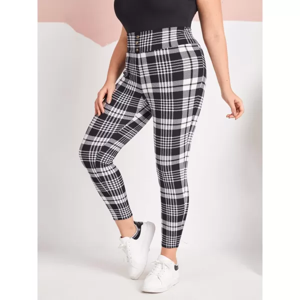 Floerns Women's Plus Size Plaid Pants Leggings Stretchy Elastic Waist Work Skinny Pants