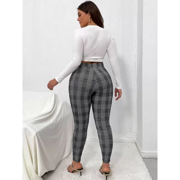 Floerns Women's Plus Size Plaid Pants Leggings Stretchy Elastic Waist Work Skinny Pants