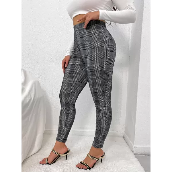 Floerns Women's Plus Size Plaid Pants Leggings Stretchy Elastic Waist Work Skinny Pants