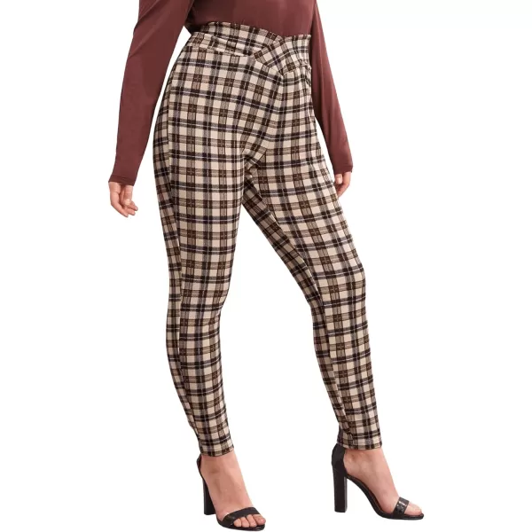 Floerns Women's Plus Size Plaid Pants Leggings Stretchy Elastic Waist Work Skinny Pants