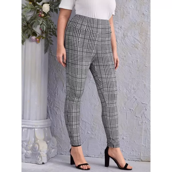 Floerns Women's Plus Size Plaid Pants Leggings Stretchy Elastic Waist Work Skinny Pants
