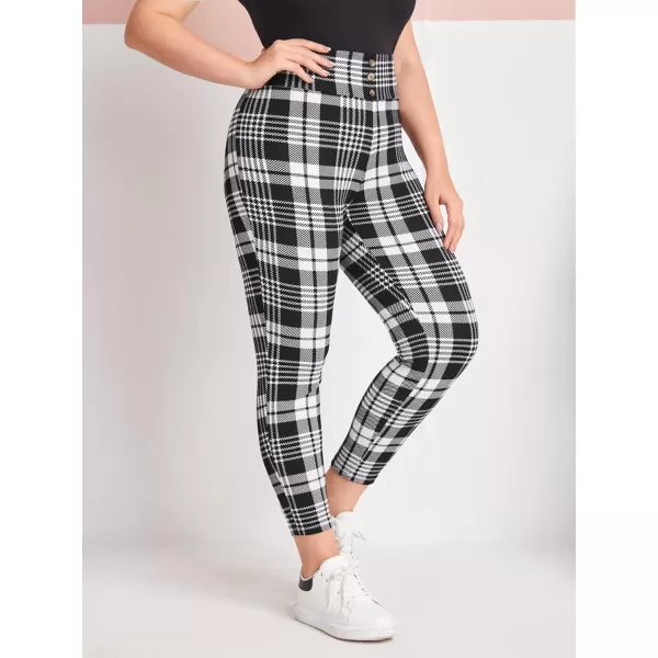 Floerns Women's Plus Size Plaid Pants Leggings Stretchy Elastic Waist Work Skinny Pants