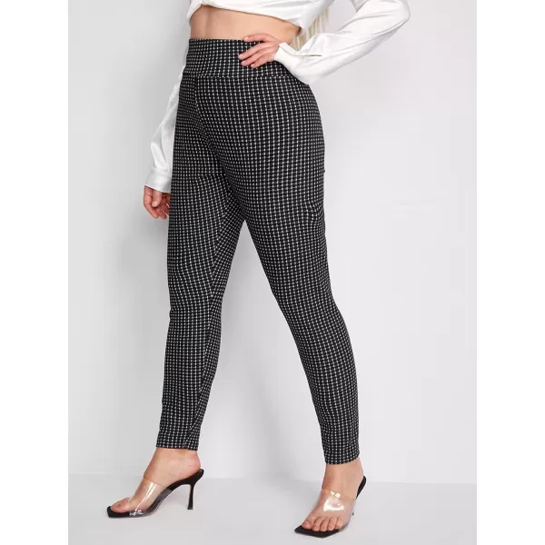Floerns Women's Plus Size Plaid Pants Leggings Stretchy Elastic Waist Work Skinny Pants