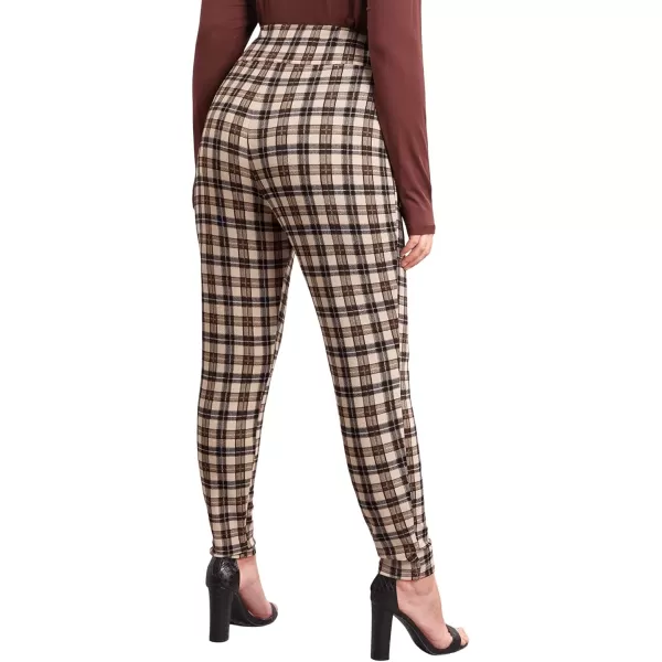 Floerns Women's Plus Size Plaid Pants Leggings Stretchy Elastic Waist Work Skinny Pants