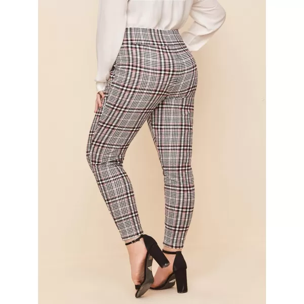 Floerns Women's Plus Size Plaid Pants Leggings Stretchy Elastic Waist Work Skinny Pants