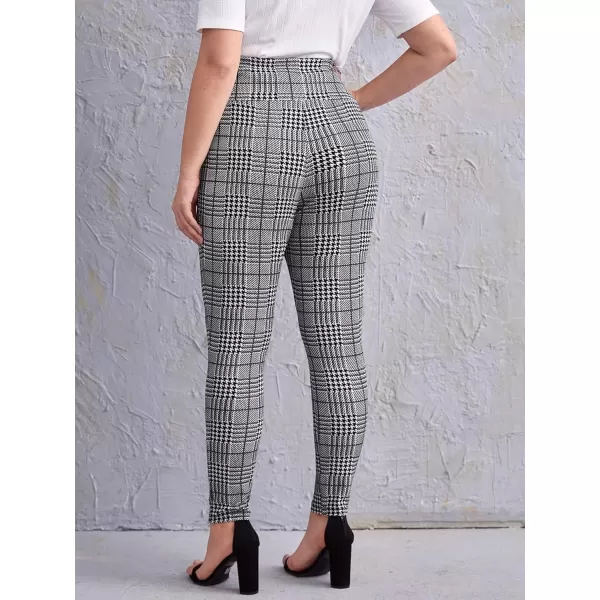 Floerns Women's Plus Size Plaid Pants Leggings Stretchy Elastic Waist Work Skinny Pants