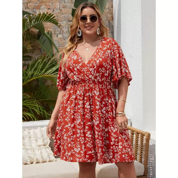 Floerns Women's Plus Size Short Sleeve Wrap V Neck A Line Floral Dress