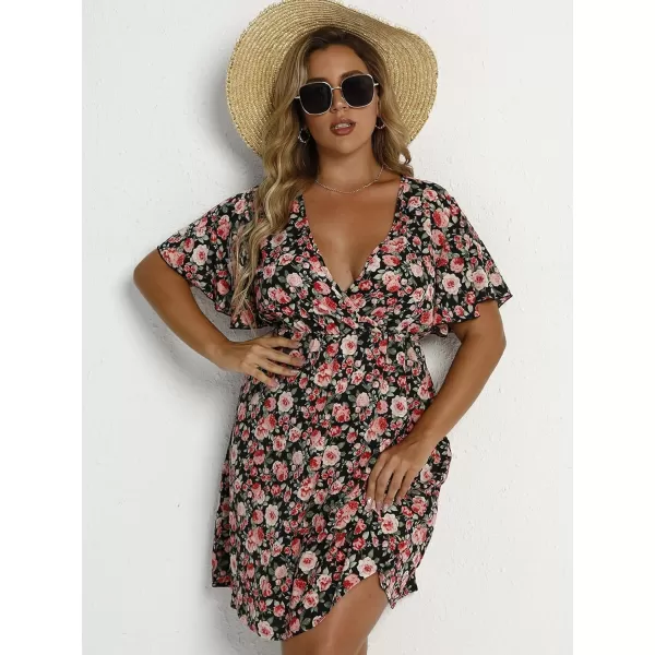 Floerns Women's Plus Size Short Sleeve Wrap V Neck A Line Floral Dress
