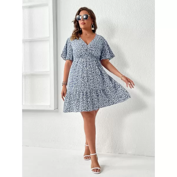 Floerns Women's Plus Size Short Sleeve Wrap V Neck A Line Floral Dress