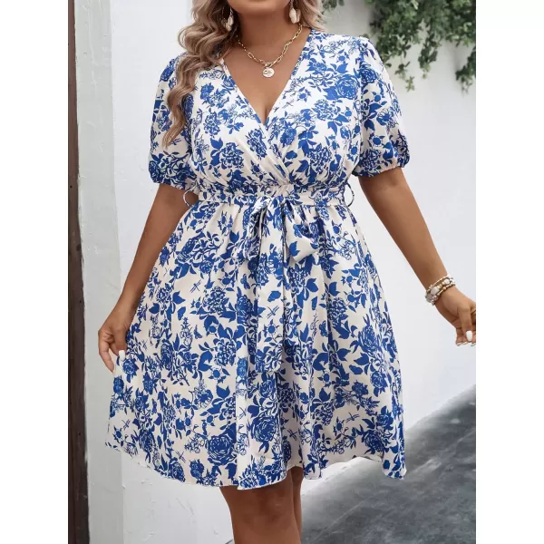 Floerns Women's Plus Size Short Sleeve Wrap V Neck A Line Floral Dress