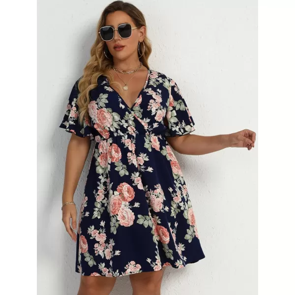Floerns Women's Plus Size Short Sleeve Wrap V Neck A Line Floral Dress