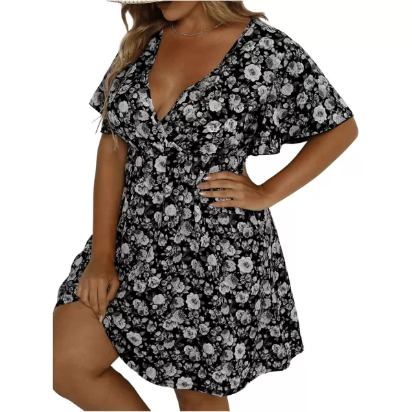 Floerns Women's Plus Size Short Sleeve Wrap V Neck A Line Floral Dress