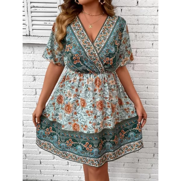 Floerns Women's Plus Size Short Sleeve Wrap V Neck A Line Floral Dress
