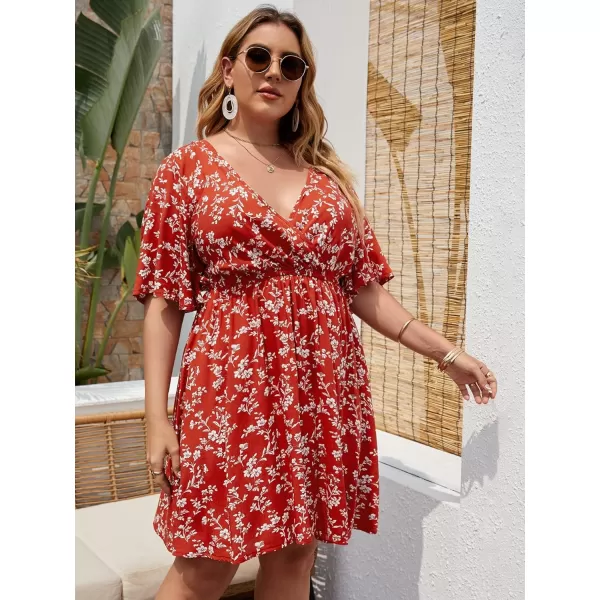 Floerns Women's Plus Size Short Sleeve Wrap V Neck A Line Floral Dress