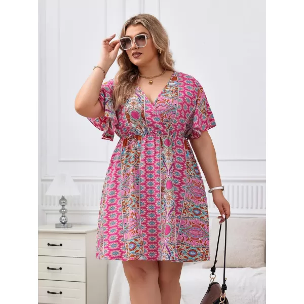Floerns Women's Plus Size Short Sleeve Wrap V Neck A Line Floral Dress