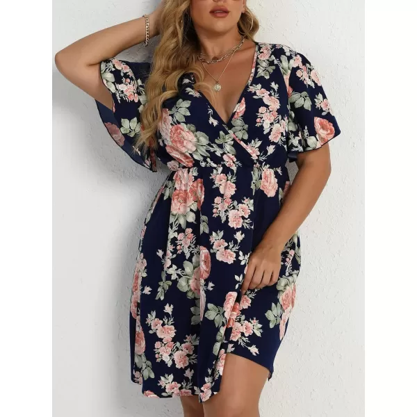 Floerns Women's Plus Size Short Sleeve Wrap V Neck A Line Floral Dress