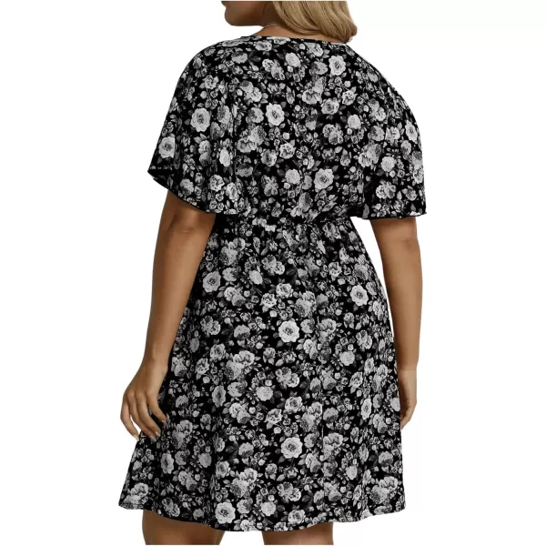 Floerns Women's Plus Size Short Sleeve Wrap V Neck A Line Floral Dress