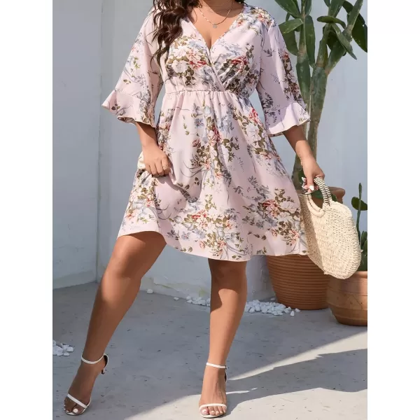 Floerns Women's Plus Size Short Sleeve Wrap V Neck A Line Floral Dress