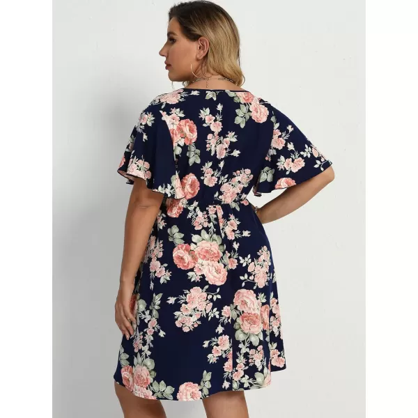 Floerns Women's Plus Size Short Sleeve Wrap V Neck A Line Floral Dress