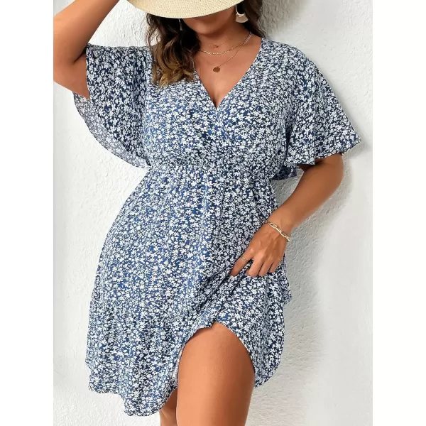 Floerns Women's Plus Size Short Sleeve Wrap V Neck A Line Floral Dress