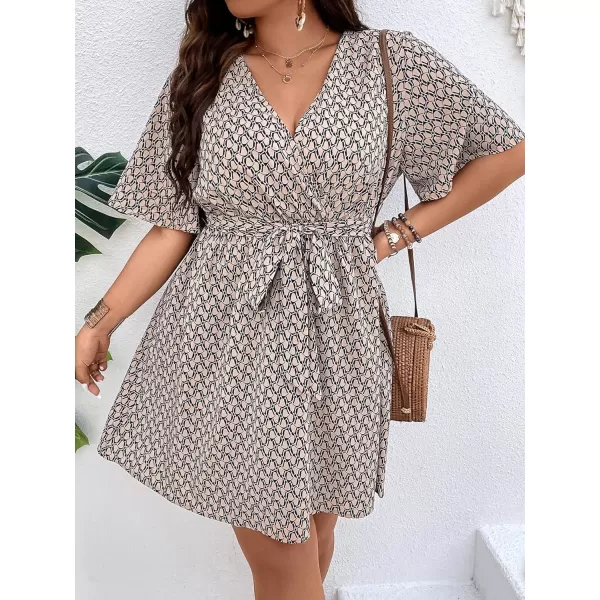 Floerns Women's Plus Size Short Sleeve Wrap V Neck A Line Floral Dress