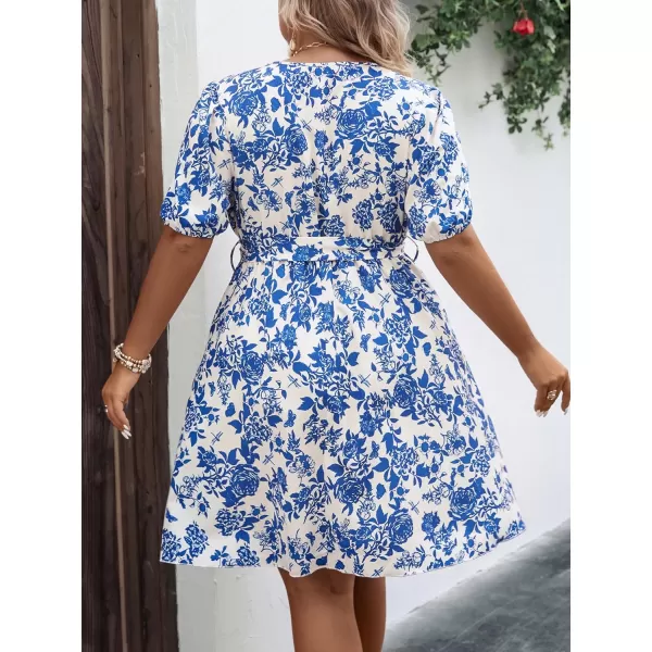 Floerns Women's Plus Size Short Sleeve Wrap V Neck A Line Floral Dress
