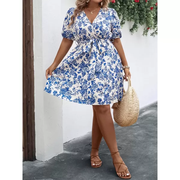 Floerns Women's Plus Size Short Sleeve Wrap V Neck A Line Floral Dress