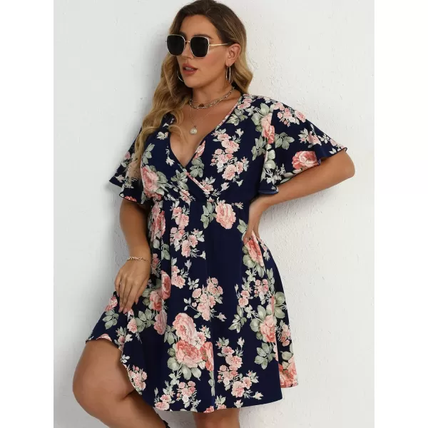 Floerns Women's Plus Size Short Sleeve Wrap V Neck A Line Floral Dress