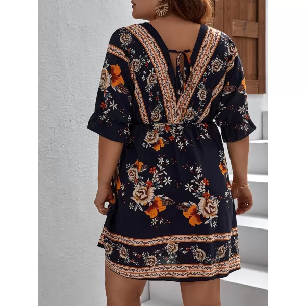 Floerns Women's Plus Size Short Sleeve Wrap V Neck A Line Floral Dress