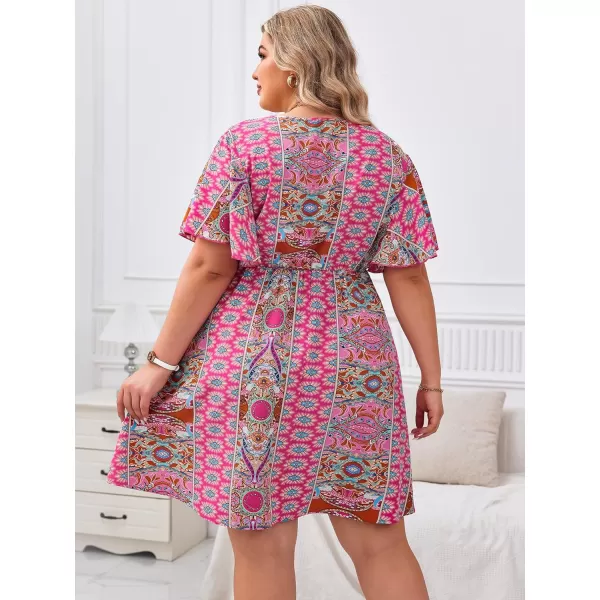 Floerns Women's Plus Size Short Sleeve Wrap V Neck A Line Floral Dress