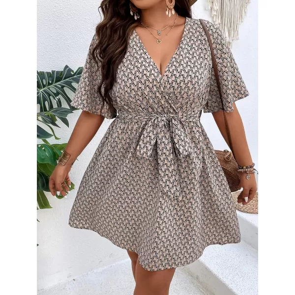 Floerns Women's Plus Size Short Sleeve Wrap V Neck A Line Floral Dress