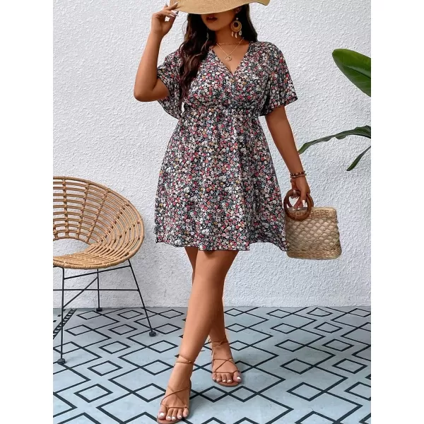 Floerns Women's Plus Size Short Sleeve Wrap V Neck A Line Floral Dress
