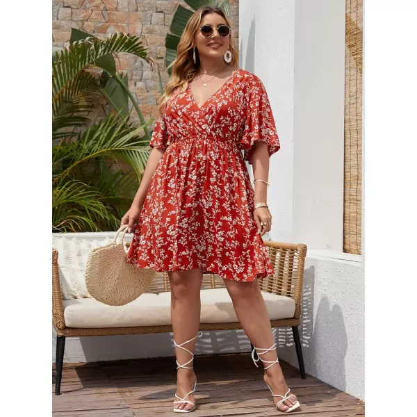 Floerns Women's Plus Size Short Sleeve Wrap V Neck A Line Floral Dress