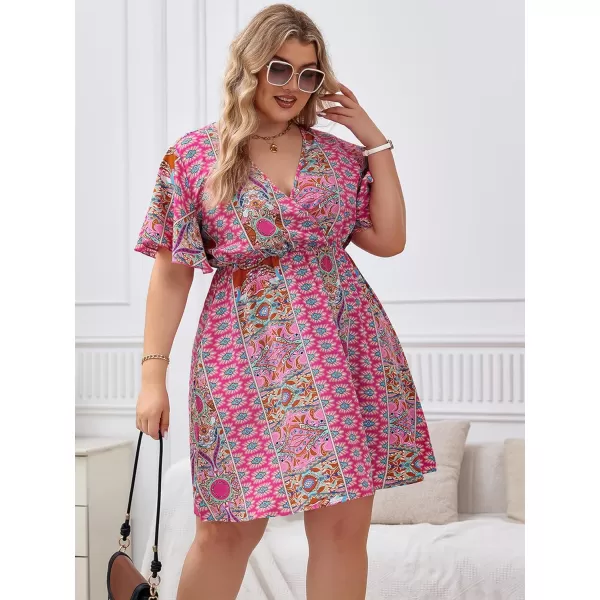 Floerns Women's Plus Size Short Sleeve Wrap V Neck A Line Floral Dress