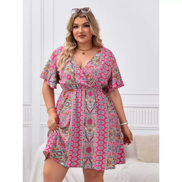 Floerns Women's Plus Size Short Sleeve Wrap V Neck A Line Floral Dress