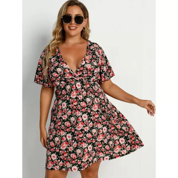 Floerns Women's Plus Size Short Sleeve Wrap V Neck A Line Floral Dress
