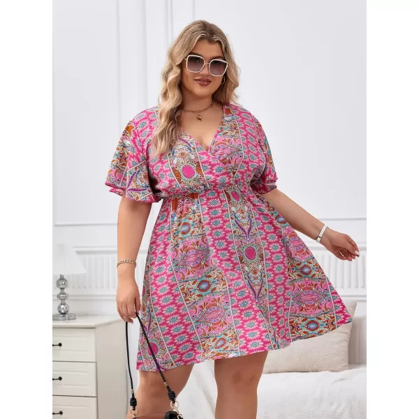 Floerns Women's Plus Size Short Sleeve Wrap V Neck A Line Floral Dress